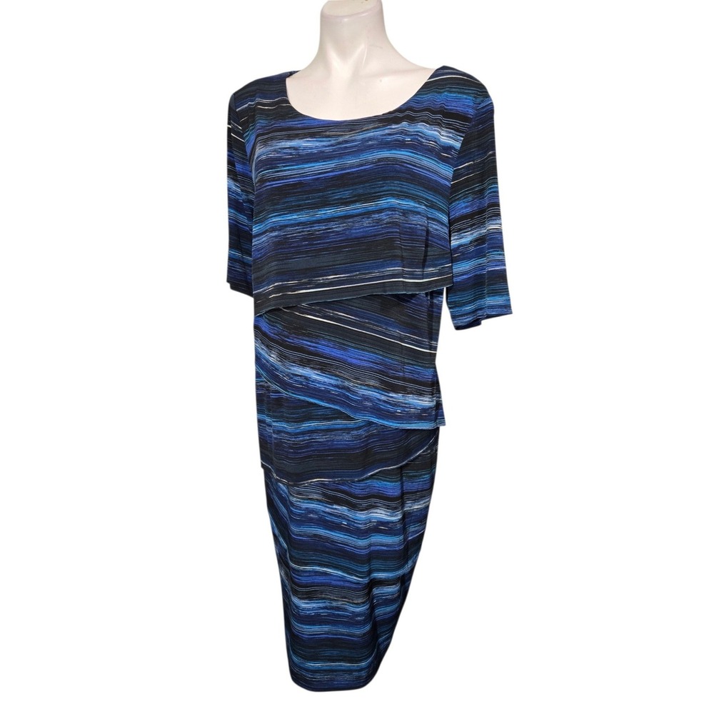 Connected Apparel dress 18w Blue Striped Tiered Sheath stretch career fall